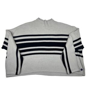 NWT Hollister Womens Size L Beige/ Black Stripe Ribbed Mock Neck Sweater Casual